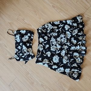Free People I've Got a Feeling floral crop top skirt set black white